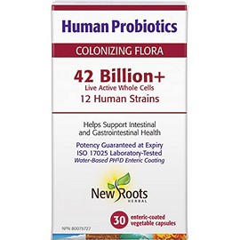 New Roots Herbal - Human Probiotics, 30 capsules - Colonizing Flora/ 42 Billion + Live Active Whole Cells per Capsule · PH5D Enteric-Coated Capsules · 12 Human Strains