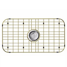 Alonsoo 26" x 14" Large Gold Kitchen Sink Grid and Sink Protector, Stainless Steel Sink Rack for Bottom of Kitchen Sink,Centered Drain with Corner Radius, Stainless Steel