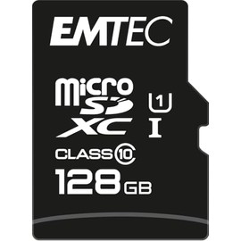 Emtec Elite Gold 128GB MicroSDHC with Reader/SD Adapter, Gold