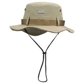 Croogo Mens Sun Hat Wide-Brim Bucket Fishing Safari Boonie Hat for Summer UV Protection Cap Floppy Military Hat,Khaki-RNYF03