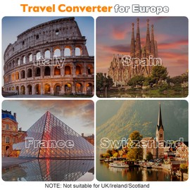 Voltage Converter US to Europe Travel: 220V to 110V Converter for European Country, Adapter with Fast Charging 2 USB A&2 Type C Worldwide Power Converter Adapter Combo for Germ, France, Italy, etc