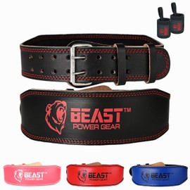 Beast Power Gear Weight Lifting Belt - 4” Genuine Leather For Lower Back Support Bodybuilding Squat Deadlift Cross Strength Training Weightlifting Gym Belt For Men Women (Black, Medium 28" - 33")