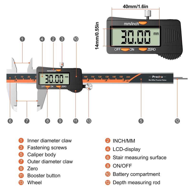 Digital Vernier Caliper, Preciva 150mm Electronic Micrometer Vernier Caliper, Measuring