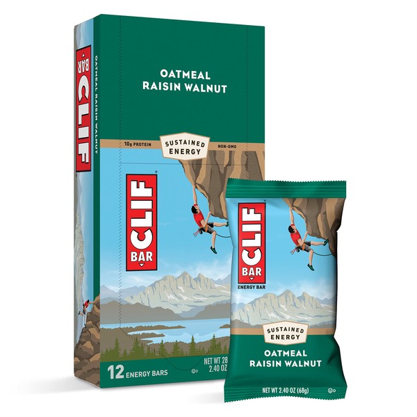 CLIF BARS - Energy Bars - Oatmeal Raisin Walnut - Made with Organic Oats - Plant Based Food - Vegetarian - Kosher (2.4 Ounce Protein Bars, 12 Count)