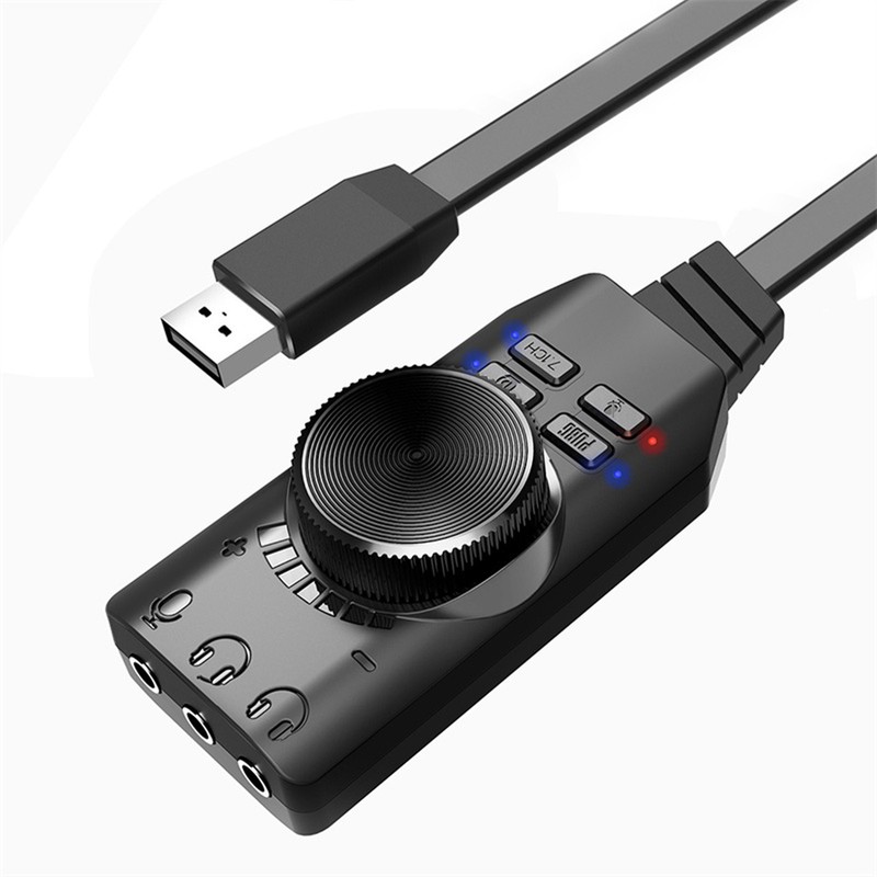 USB Sound Card Adapter 7.1 Channel Mute Button Volume Control