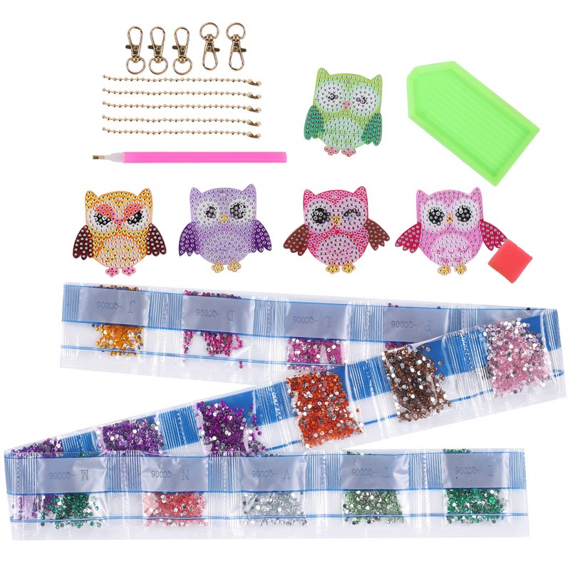 5PCS DIY Owl Diamond Painting Key Chain Acrylic Pendant Handmade