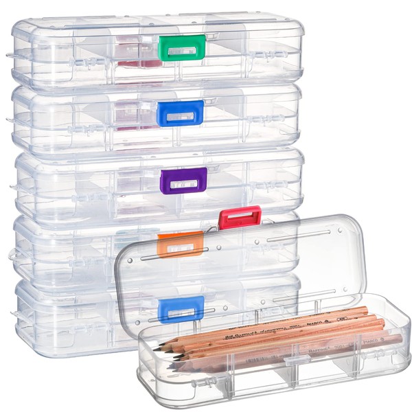 SOUJOY 6 Pack Double Deck Pencils Box, Clear Stationery Box