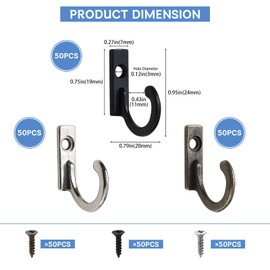 BOSOIRSOU - Paquete de 150 ganchos de montaje en pared con tornillos, gancho de metal resistente para superficies de madera, ganchos de pared individuales para abrigos, sombreros, llaves, toallas