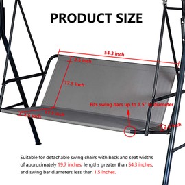 Swing Seat Replacement Cover for Outdoor Patio Swing 3 Seater 600D Upgraded Thicken Oxford Waterproof Fabric Porch Swing Chair Cushion Covers (Gray, 54.3x19.5x19.5 inches)