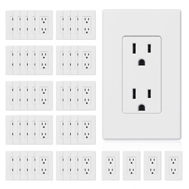 ELEGRP Matte White Standard Decorator Electrical Wall Receptacle Outlet, 15A 125V, 2 Pole 3 Wire, Non- Tamper Resistant, NEMA 5-15R, Self-Grounding, Wall Plate Included, UL Listed, 50 Pack