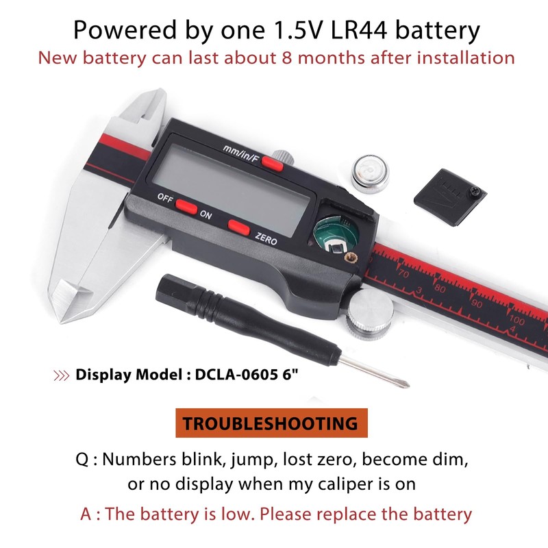VINCA DCLA-0605 Quality Electronic Digital Caliper Inch/Metric/Fractions Conversion 0-6 Inch/150