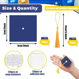 JarThenaAMCS 120 Sheets Mini Graduation Cap Blue Hats with Gold Tassels Cupcake Pops Cover Toppers for 2024 Class of Congrats Grad Graduation Party Decorations
