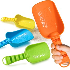 QINGLER Sand Beach Shovels for Kids Heavy Duty Plastic Summer Sand Scoops Toy 4 Pack (Blue, Green, Yellow, Orange) Sandbox Garden Digging Play Gift Set Party Bundle-8.3inch