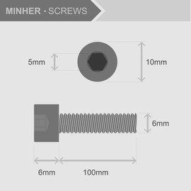 M6 x 100 mm, pack of 10 Allen screws and nuts, combination box, cylinder screws with hexagon socket, 12.9 degree carbon steel