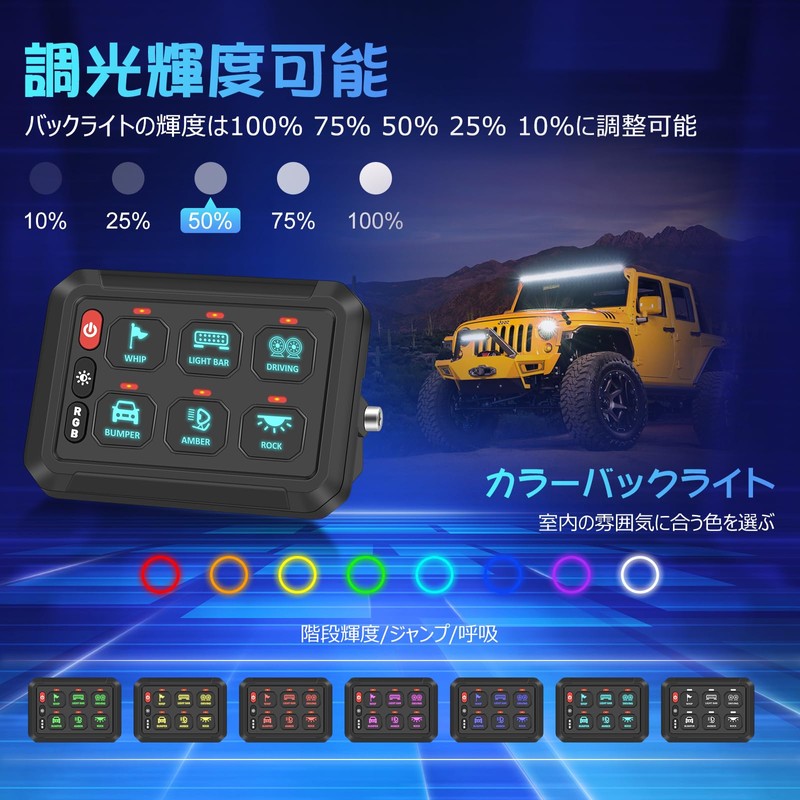Chelhead 6 Gang Switch Panel RGB Backlight Dimmable Strobe Touch