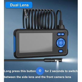 Dual Lens Industrial Endoscope, 1080P Digital Borescope Inspection Camera, 8.0mm IP67 Waterproof, with 4.3" LCD Screen Display, 8 LED Lights,16.5FT Semi-Rigid Cable (All Black)