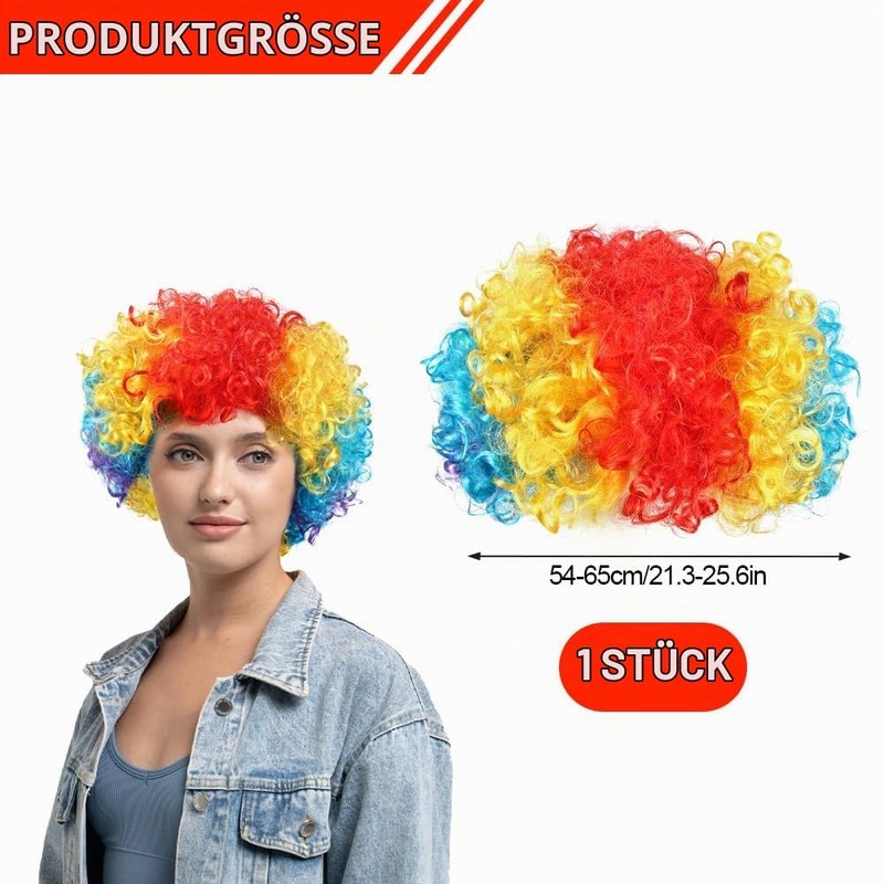 BSBUY Afro Wig Men's Curly Wig Disco Clown Wig Rainbow