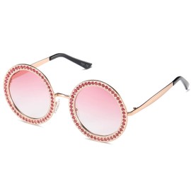 SOJOS Shining Oversized Round Rhinestone Sunglasses Festival Gem Sunnies SJ1095 with Gold Frame/Gradient Pink Lens with Pink Diamonds