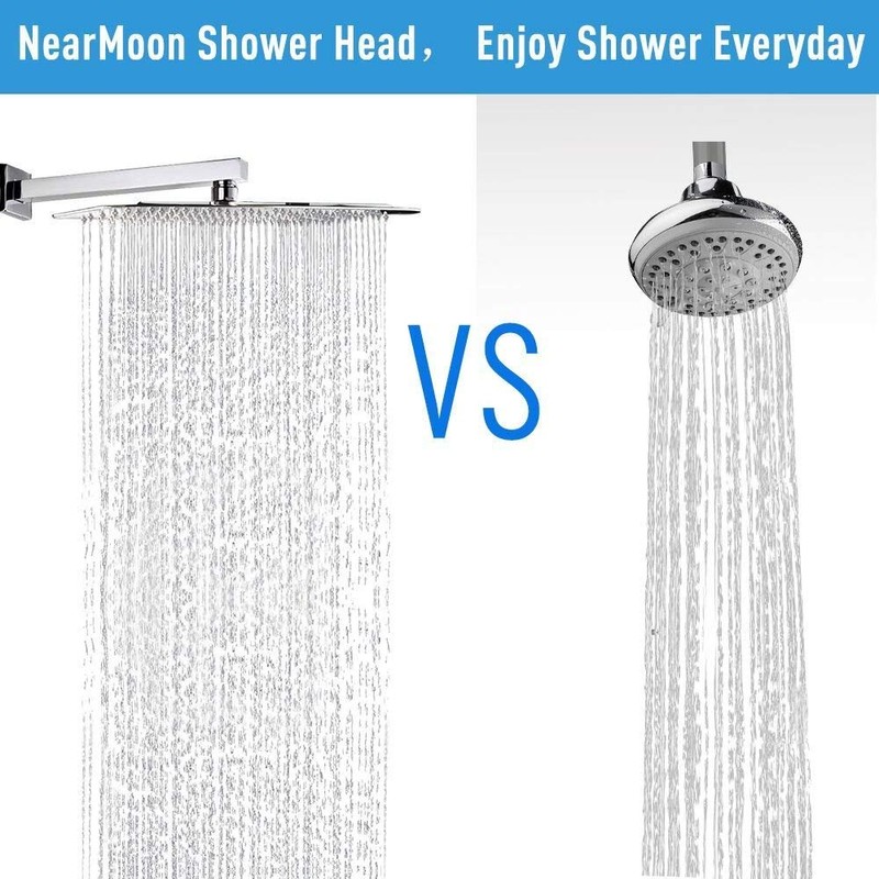 NearMoon Rain Shower Head, High Flow Stainless Steel Square Rainfall