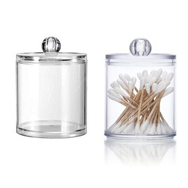 UPSTORE 2 Pieces Clear Acrylic Cotton Swab Holder with Plastic Lids Makeup Container Organizer for Apothecary Jars Bathroom Container for Cotton Balls Cotton Pads
