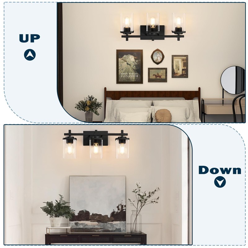 Spiglamm 3-Lights Bathroom Vanity Light Fixtures, Modern Black Vanity Lights