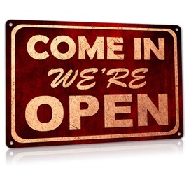 ALREAR We're Open Signs Man Cave Bar Decor Metal Tin Sign, Beer Pub Accessories Vintage Retail Shop Decorations Aluminum 8" X 12"