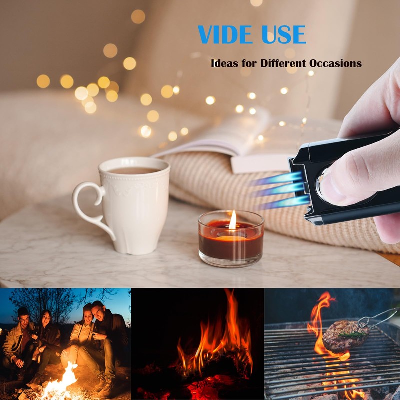 Reetsing Windproof Triple Jet Flame Torch Lighter with Stand –