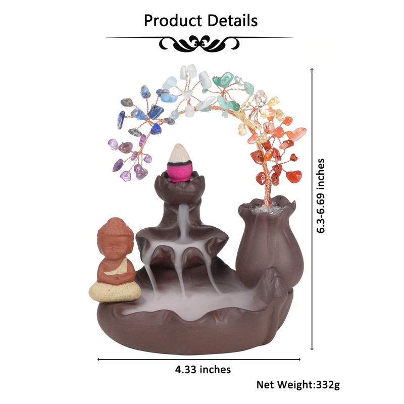 CrystalTears Ceramic Incense Stick Holder Waterfall with Buddha Figure 7