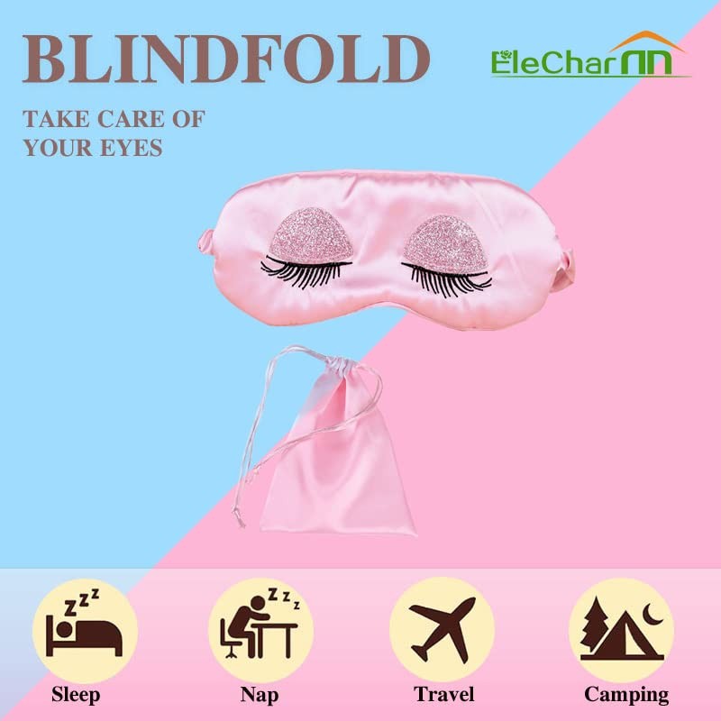 EleCharm Sweet Girl's Satin Eye Mask Long Eyelash Embroidered Eye