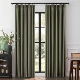 MYSKY HOME Olive Green Linen Pinch Pleated 100% Blackout Curtains 40Wx84L