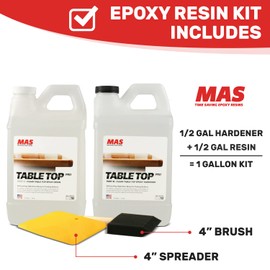 MAS Epoxies Table Top Pro Epoxy Kit, 1-Gallon, (0.5-Gal Part A + 0.5-Gal Part B) Crystal Clear Resin Casting for DIY Arts, Crafts, Countertops, Wood Tables, Tabletops, Bar Tops