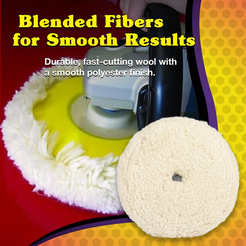 Wizards Finish Cut Buffing Pad - Velcro Backed, Blended Wool