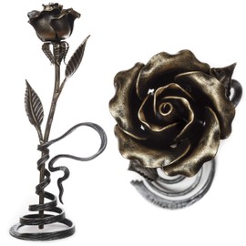 Hand Forged Metal Rose (Bronze Stained) +Custom Stand with Date