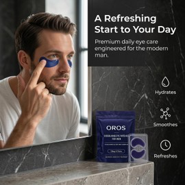 OROS Eye Patches for Men, Hyaluronic Acid & Peptide Complex Under Eye Mask, Hydrating Eye Care Patches for Smoother-Looking Skin, Refreshing Skincare Routine, 6 Pairs (1 Bag 6 Pairs)
