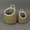 Set of 2 Natural and White Hand-Woven Seagrass Round Baskets