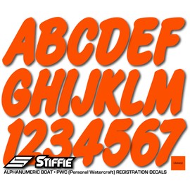 STIFFIE Whip-One Orange 3" Alpha-Numeric Registration Identification Numbers Stickers Decals for Boats & Personal Watercraft