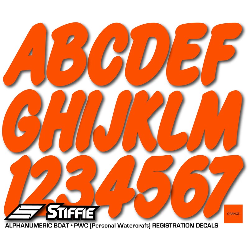 STIFFIE Whip-One Orange 3" Alpha-Numeric Registration Identification Numbers Stickers Decals