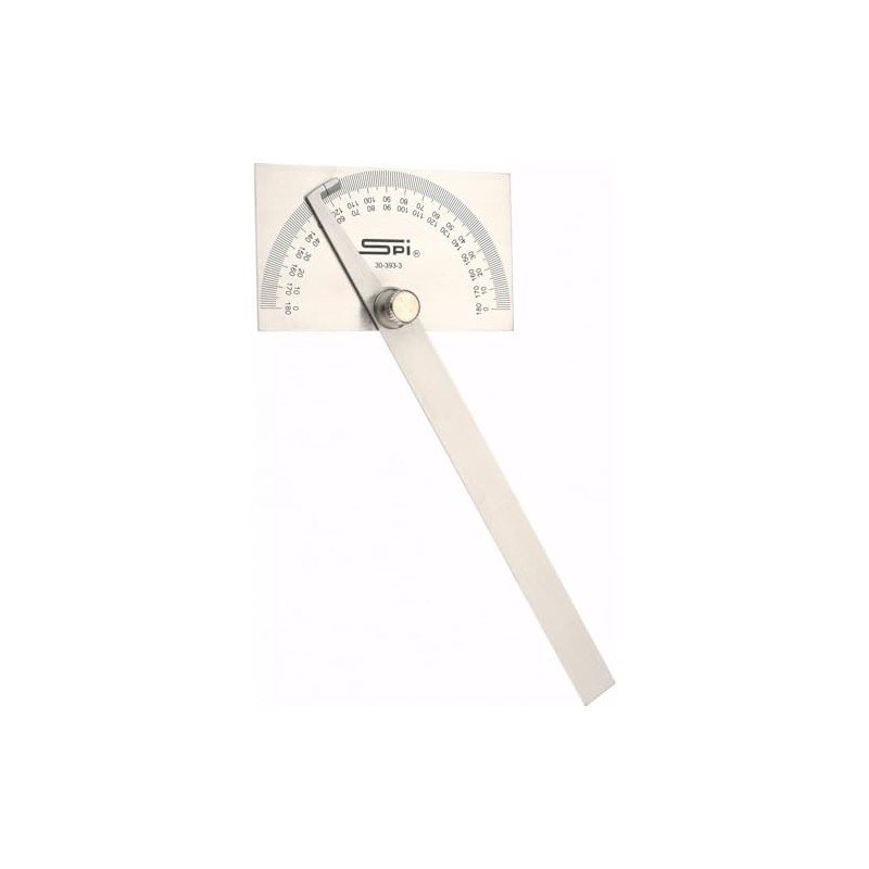 SPI 30-393-3 Rectangular Head Protractor: 6" Blade Length, 180° Measurement,