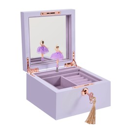 Musical Ballerina Jewellery Box with Metal Bow,Mirror and Tassel Key for Girls and Women, Kid's Jewelry Storage Box Music Chest, Lilac, Swan Lake Melody-High Gloss Purple (Purple-Matt)