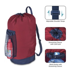 Dalykate Backpack Laundry Bag, Laundry Backpack with Shoulder Straps and Mesh Pocket Durable Nylon Backpack Clothes Hamper Bag with Drawstring Closure for College, Travel, Laundromat, Apartment (Red)