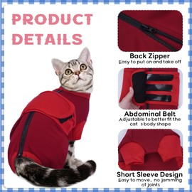 Cat Anxiety Relief Clothes, Adjustable Calming Shirt Suitable for Small Cats, Ideal for Thunderstorms, Fireworks, Separation, Travel, Loud Noises, Anti-Anxiety Comfortable Wrap, Red Small