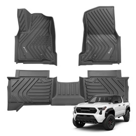 Protimat Floor Mat Custom Fit Tacoma 2024 2025, All Weather TPE Floor Mats for Toyota Tacoma 1st & 2nd Row Full Set Cargo Liner(Black)