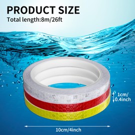 Prasacco 3 Rolls Reflective Tape, 10mmx8M High Visibility Safety Warning Tape Security Marking Reflective(White+Red+Yellow)