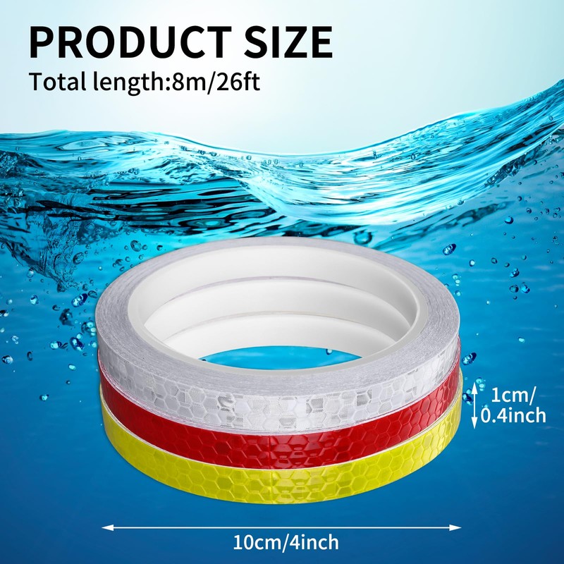 Prasacco 3 Rolls Reflective Tape, 10mmx8M High Visibility Safety Warning