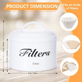 Uross Coffee Filter Holder Storage with Lid- Rustic Container Basket Round Filters Storage Canister Filters Organizer Case Dispenser Coffee Bar Accessories Decor (White)