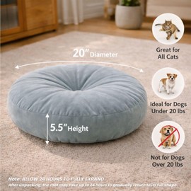 ZOVRION Cat Bed Pillow Cooling Soft Cushion, 20 Inches Small Round Cat Bed, Breathable Flat Pet Bed for Indoor Cats, Washable, Scratch Resistant, Comfortable Cat Bed for Senior Cats