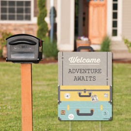 Big Dot of Happiness World Awaits - Party Decorations - Travel Themed Bridal Shower, Birthday or Retirement Party Welcome Yard Sign