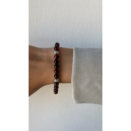 10:10 Jewels Men's and Women's Bracelet with 0,25 inch Natural Red tiger eye Stones, Male or Female Bracelet with Diamond Beads in Stainless Steel and Very Resistant, Made in Italy