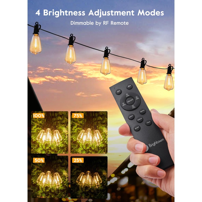 Brightown Solar String Lights Outdoor - 38FT Patio With Remote,
