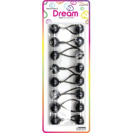 Dream World Ponytail Holder 20 MM Bead Two Toned Black & Clear 8 Piece Pack